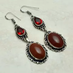 Carnelian Garnet Handmade Drop Dangle Earrings Jewelry 2.48" AE-50836