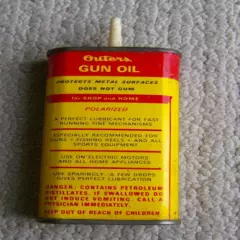 RARE vintage 1970s OUTERS 445 Gun Oil HANDI OILER tin hunting can petroliana