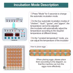 Automatic Egg Incubator Turning Humidity Monitoring 36 Eggs Chicken Duck Quail