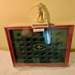 ORIGINAL "CARL PETERSON" WOOD GOLF BALLS DISPLAY CASE & A GOLDEN COLOR TROPHY