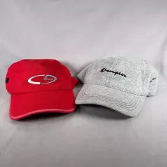 Lot Of 2 Champion Hat Mens Gray Red Snapback Flex Cap Embroidered Activewear