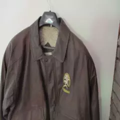 North American Hunting Club Brown Leather Bomber Jacket/Coat by Burks Bay Men XL