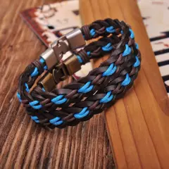 NEW Surfer Handmade Hemp&Leather Braided Mens Wristband Bracelet Cuff with Clasp