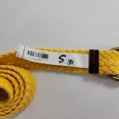 Polo Ralph Lauren Leather-Trim Canvas Belt Men Small Yellow Double D Ring Braid