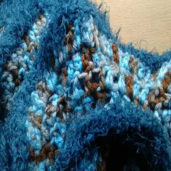 Scarf Handmade New Crocheted Ruffle Turquoise, Brown, Tan w/Fuzzy Edging