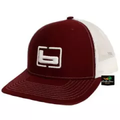 NEW BANDED TRUCKER CAP MESH BACK HAT CARDINAL AND WHITE W/ "b" LOGO