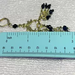 Earrings Dangle Hook Goldtone with Black Beads 3 inches