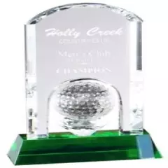 CRYSTAL GOLF TROPHY 8 1/4" AWARD LINED PRESENTATION BOX FREE ENGRAVING M~CRY518