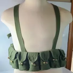 Vintage Ammo Ammunition 10 Pouch Pocket Military Army Green Canvas Vest Belt