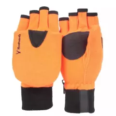 Huntworth Men's Half Finger Blaze Orange & Black Pop-Top Hunting Mitten Size L