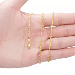 14K Yellow Gold 1mm-4mm Laser Diamond Cut Rope Chain Necklace Men Women 16"- 30"