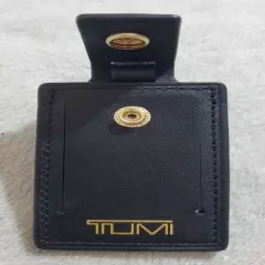 New Tumi Black Leather Luggage Name Tag with Gold-Tone Buckle