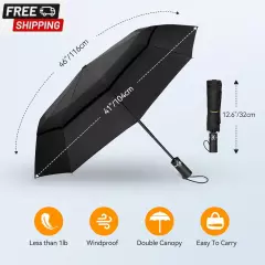 Windproof Umbrella for Rain, Large Travel Folding Umbrella, Strong Compact Umbre