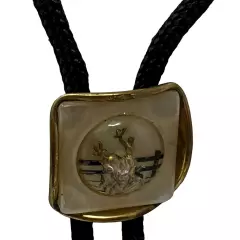 Vintage Bolo Tie Black Cord Cowboy Bronc Riding Acrylic Ornamental Clasp