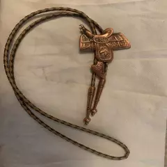 Bell Trading Company Copper Rose Decorated Horse Saddle Bolo Tie Stamped Copper