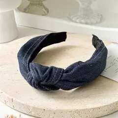 Women Girl Retro Denim Hair Band Cross Twisted Wide Headband Head Hoop Headwear