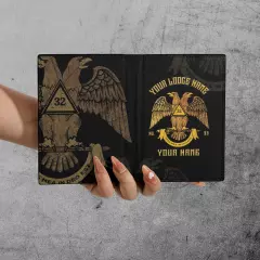 Custom Scottish Rite 32 Degree Emblem Masonic Leather Passport Holder