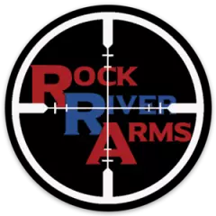 Rock River Arms Red, White, Blue & Black Logo Type w/ Crosshairs Round STICKER