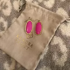 Kendra Scott Magenta Pink Elle Small Drop Gold Earrings Rare