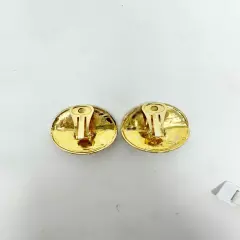 Chanel Pair of Gold Plated Black Metal Clip On Earrings Interlocked C Logo Round