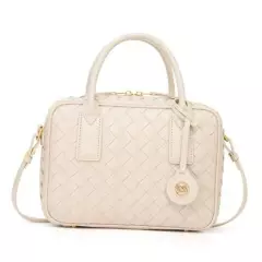  Woven Shoulder Purse for Women,Leather Weaved HandBag Trendy Off-white