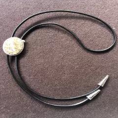 Texas Petrified Palm Bolo Tie Sterling Silver Setting Smooth Black Leather Cord