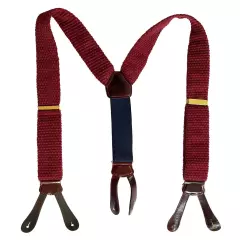 BROOKS BROTHERS Vintage Suspenders Burgundy Nubby Knit Cordovan Leather Loops