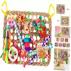  Bird Toys, Large-Sized Parrot Foraging Wall Grass Mat Conure Chewing Stars