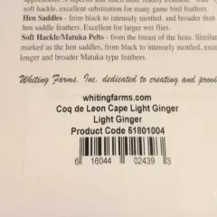 Whiting Coq De Leon Light Ginger Rooster Cape, Neck, Fly Tying