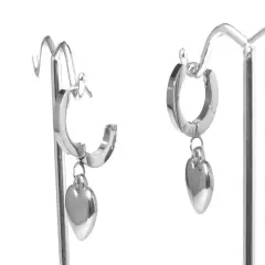 Huggie Hoop Earrings with Heart Dangle Hypoallergenic Stainless Surgical Steel