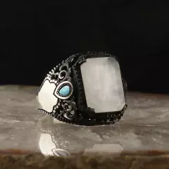 Paraiba Stone 925 Sterling Silver Men's Ring Turkish Handmade Men's Jewelry