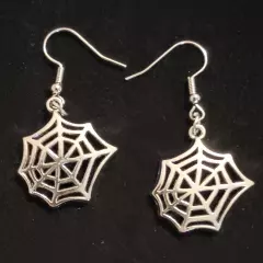 Silver Tone Spider Web Earrings