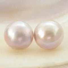 AAA natural 14mm real purple champagne South Sea Mabe Pearls Earrings 14K Stud