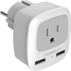 Germany France Travel Power Adapter, Schuko European Plug with 2 USB, Type E F O