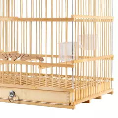 22.8" Bamboo Bird Cage Large Bird Flight Finch Cage Play House with Stand &Tray