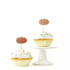 24 piece Pumpkin and Leaf Rose Gold Glitter Cupcake Toothpick Toppers 