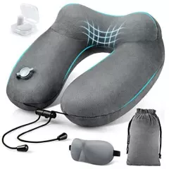  Inflatable Travel Pillows for Airplanes, Soft Velvet Inflatable Neck Grey