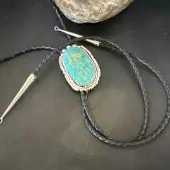 Navajo Bolo Tie Yazzie Sterling Silver Blue Green Turquoise 18007