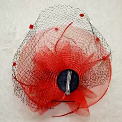 Red Hat Society or Race Day Fascinator Black Veil Mesh Cap Melbourne Cup