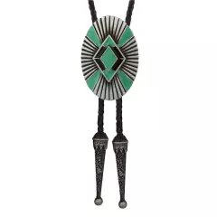 Men BOLO Tie Vintage Blue Geometry Pendant Wedding Necklace Alloy Western Cowboy