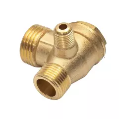 Gold Air Compressor 3-Port Brass Male Threaded Check Valve Connector Tools 1 Pcs