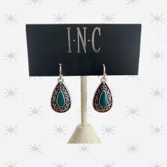 INC 1 1/2" Silver Tone/Black/Dark Teal Hook Earrings-NWOT