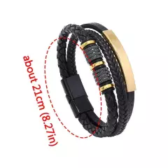 Men Retro Punk Titanium Steel Leather Multilayer Braided Rope Magnetic Bracelet/