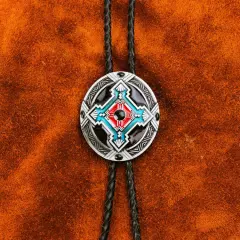 Vintage Western Cowboy Totem Mens Bolo Tie Wedding Necklace PU Leather Rope Gift