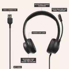 Headset with Mic for PC, USB Headset with Noise Cancelling Microphone, Computer