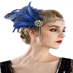 1920s Headband Feather Bridal Great Gatsby 20s Gangster Flapper Headpiece