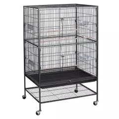 52" Large Space Parrot Bird Cage Metal Frame with Casters and Removable Sand Tra