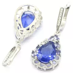 Prevent Allergy Iolite White CZ Bride Wedding Daily Wear Silver Earrings 