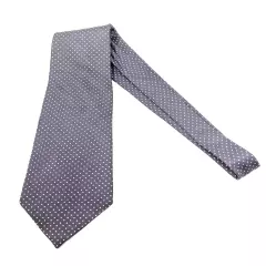 Aquascutum Made in England Smoke Grey White Pois Starlight Spot Foulard Silk Tie