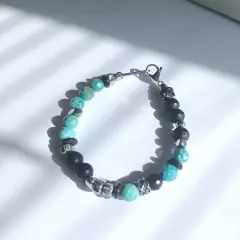 New men's turquoise with onyx and hematite stainless steel bracelet